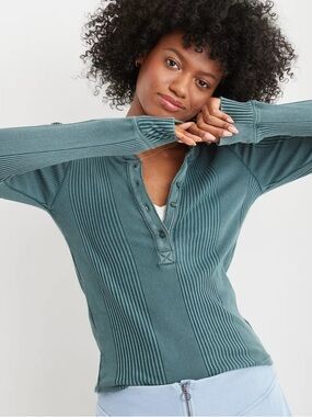 Aerie Road Trip Long Sleeve Henley T-Shirt Y2K Style